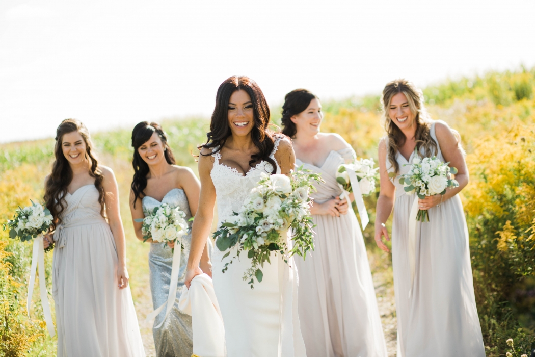 Bride and her bridesmaids, Cambium Farms}