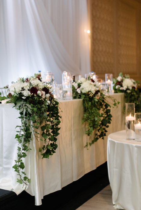 Headtable flowers, re-purposed from ceremony}