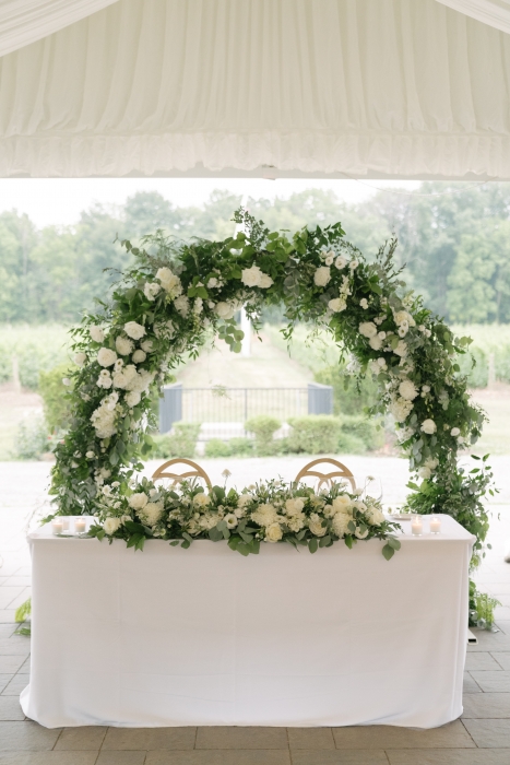 Circle arbor repurposed behind the sweetheart table}