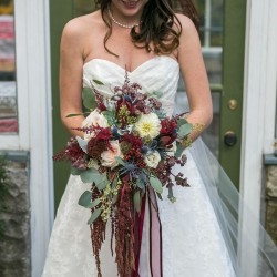 Megan Preece Photography, cranberry, marsala and ivory cascading bouquet, Private Residence