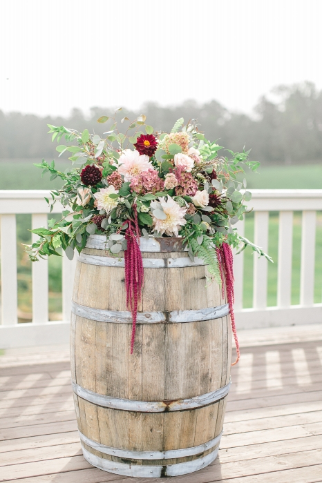 Tamara Lockwood, rustic autumn wine barrel ceremony designs at Vineland Estates Winery