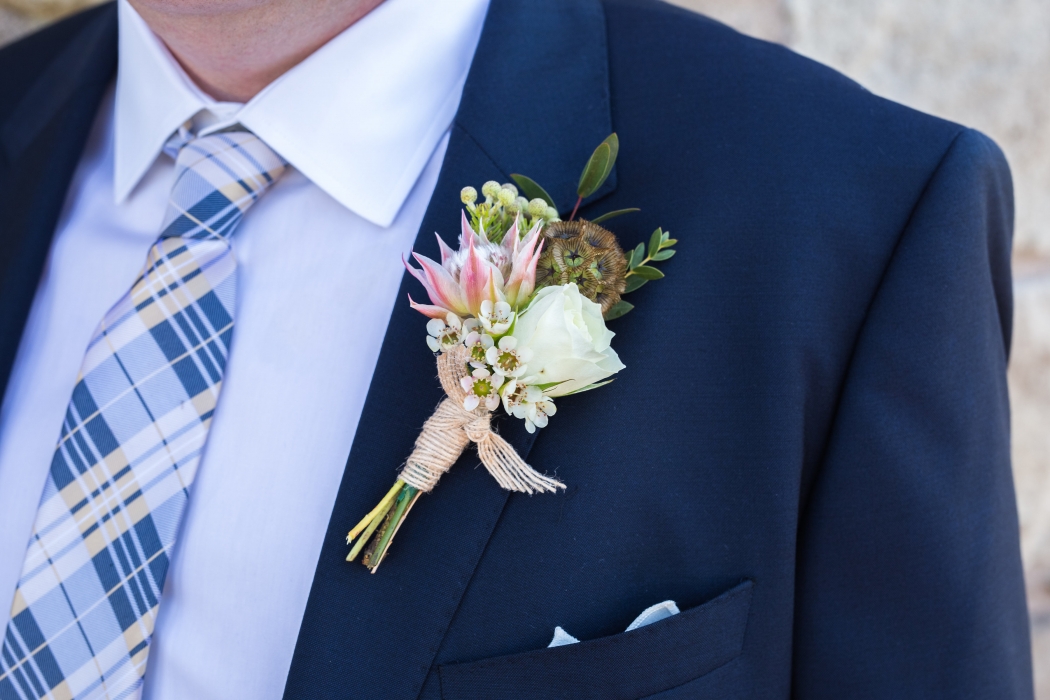 Megan Preece Photography, blush boutonniere, Vineland Estates Winery