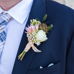 Megan Preece Photography, blush boutonniere, Vineland Estates Winery