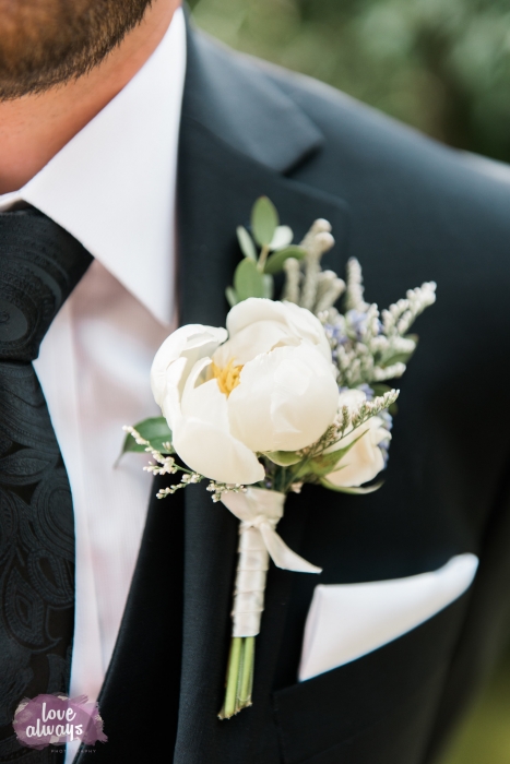 Love Always Photography, peony bud boutonniere, Honsberger Estate Winery